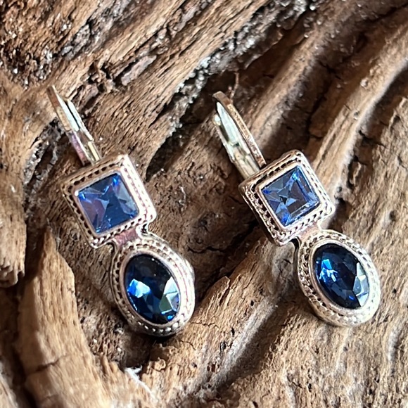 Bi-Colored Blue Rhinestone Earrings. - Picture 6 of 8